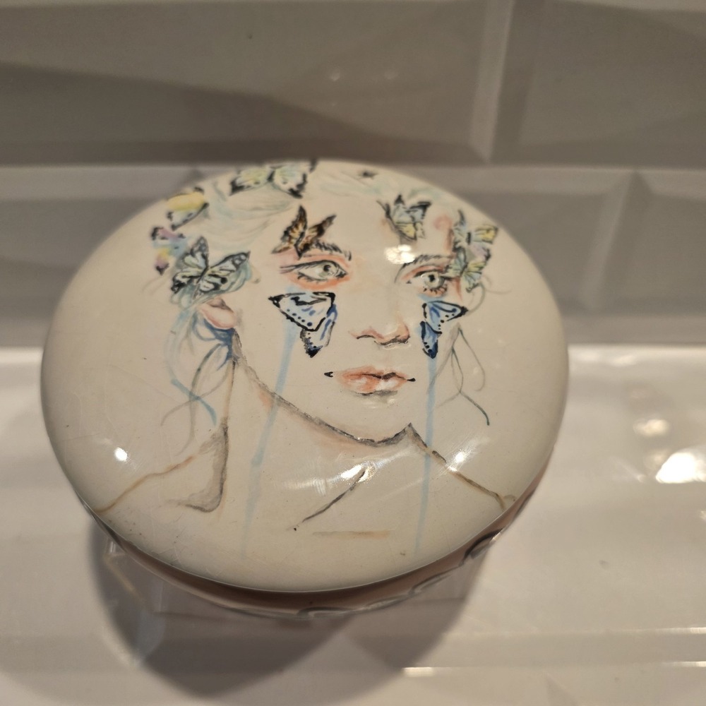 Love And Sacrifice Potrait Woman Adorned By Butterflies Hand Painted Trinket Box